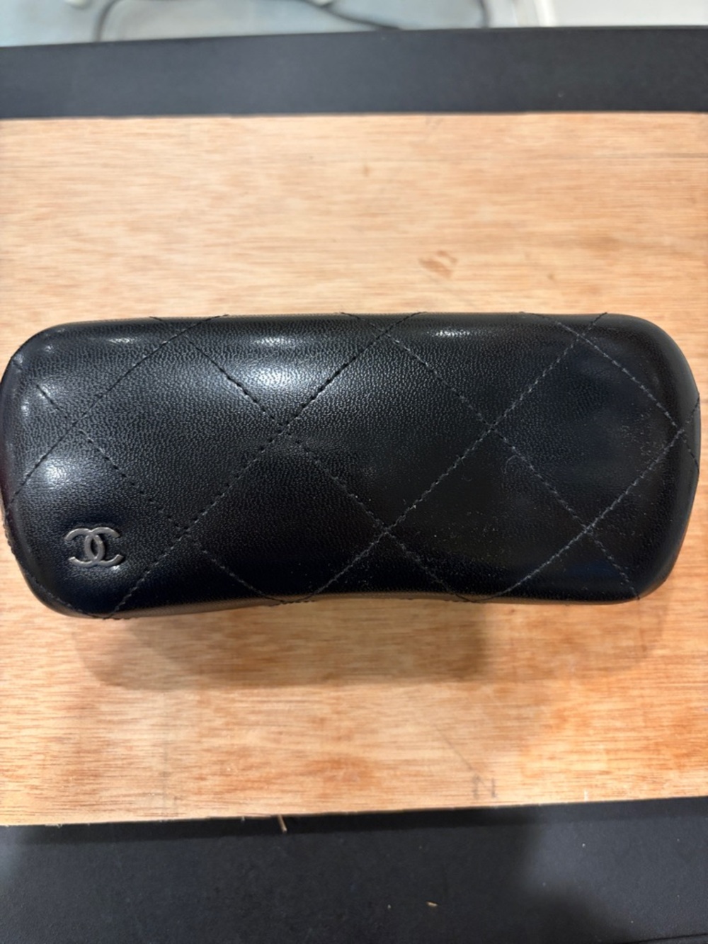 CHANEL Quilted Logo Signature Black Leather Sunglasses Eyewear Case Only